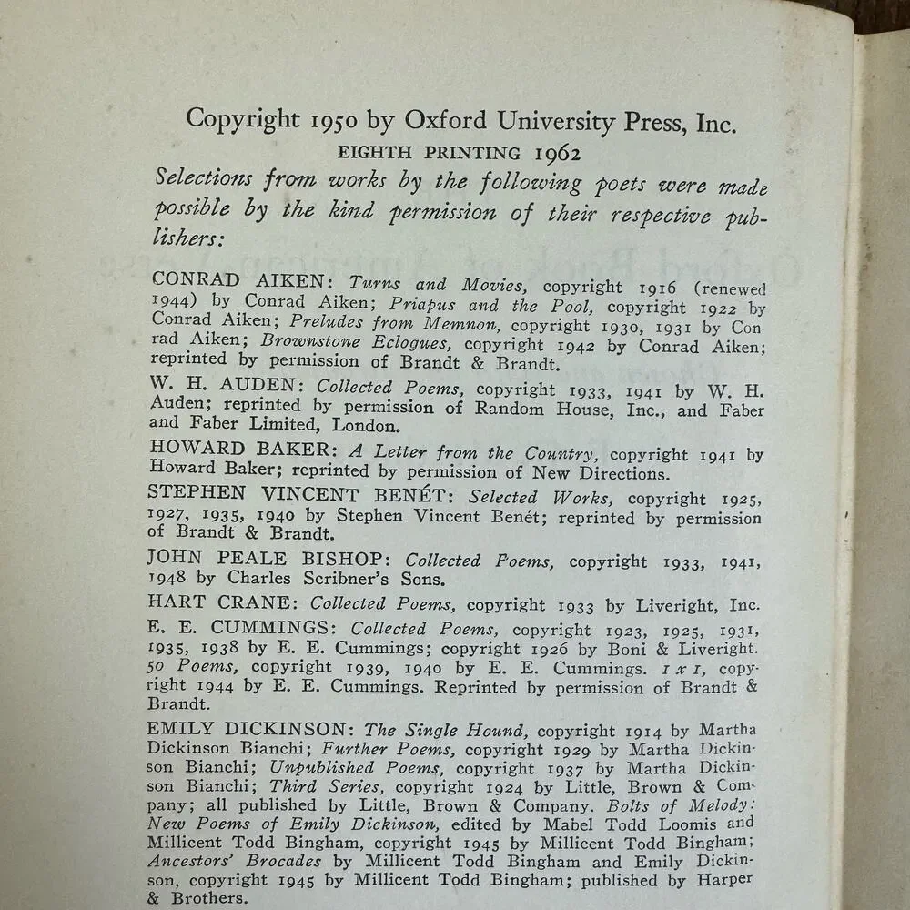 The Oxford Book Of American Verse‎ Hardcover 8th Printing 1962 Poe Hemingway